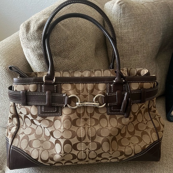 Coach Signature Hampton Canvas Jacquard Satchel Shoulder Bag Handbag Tote $500 - Picture 7 of 16
